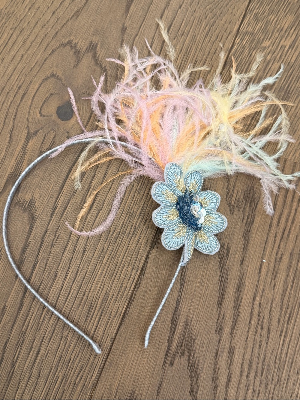 Tutu Du Monde x Barbie Limited Ed. Pastel Rainbow Feather & Blue Flower Headband